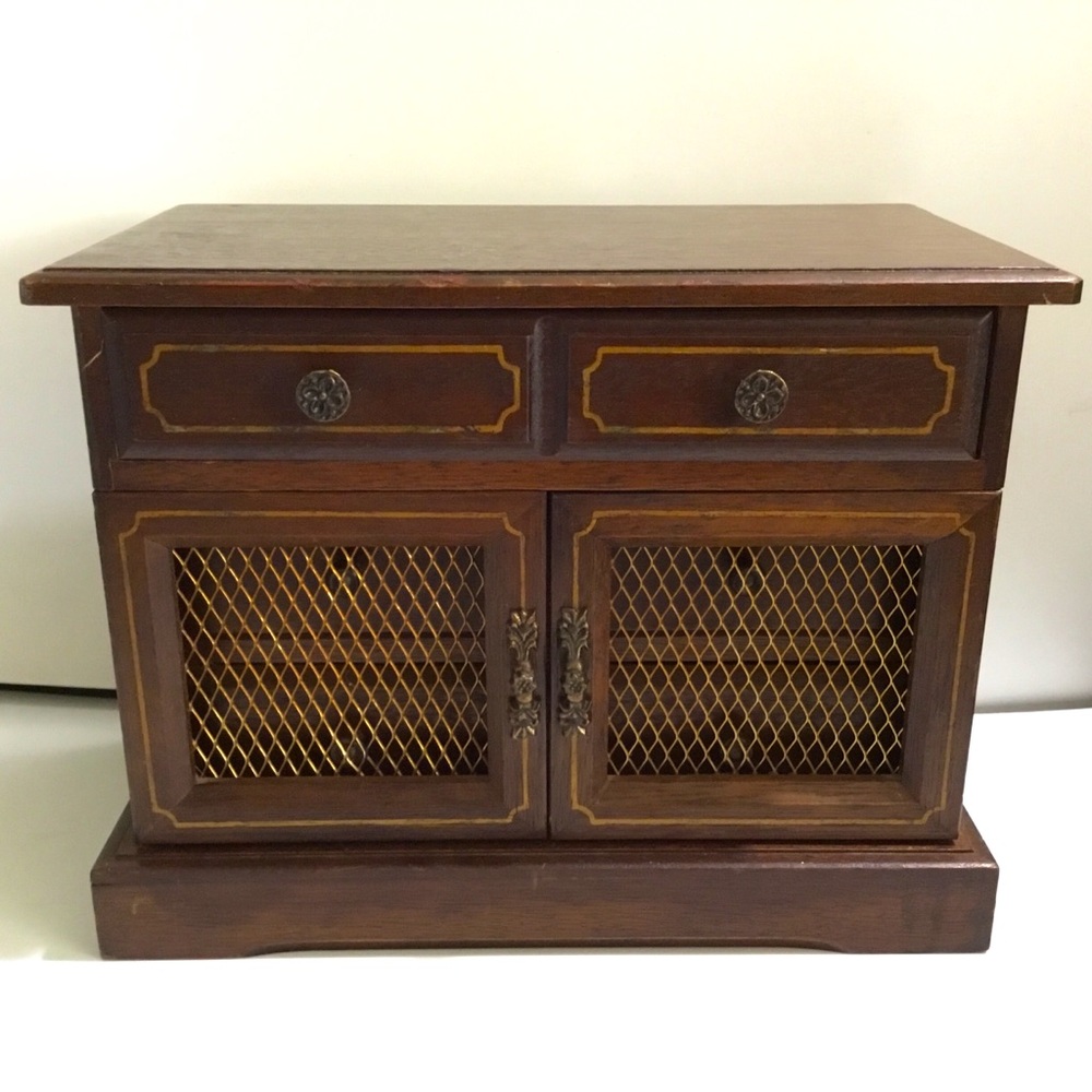 Vintage 1960s musical wood cabinet jewelry box